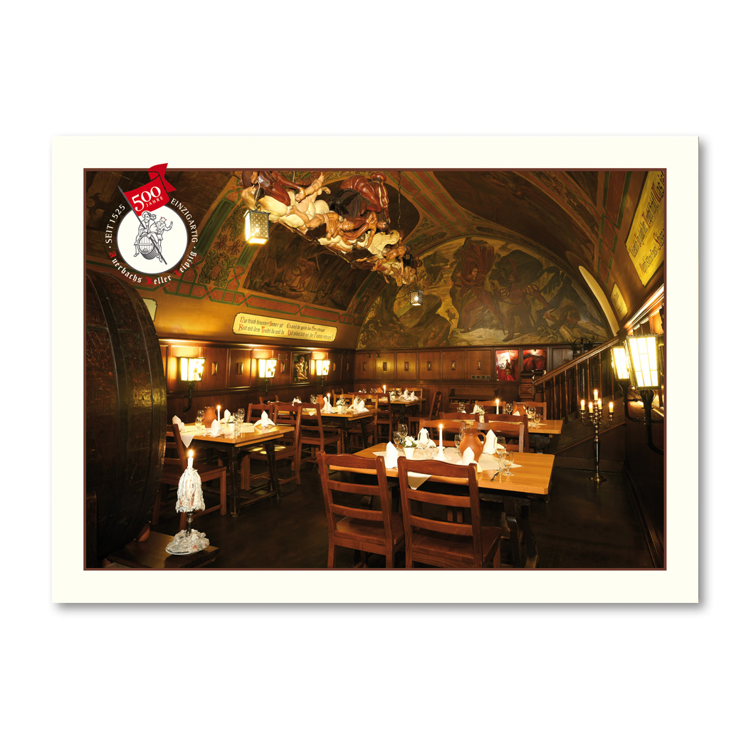 Postkarte mit dem Fasskeller in Auerbachs Keller Leipzig